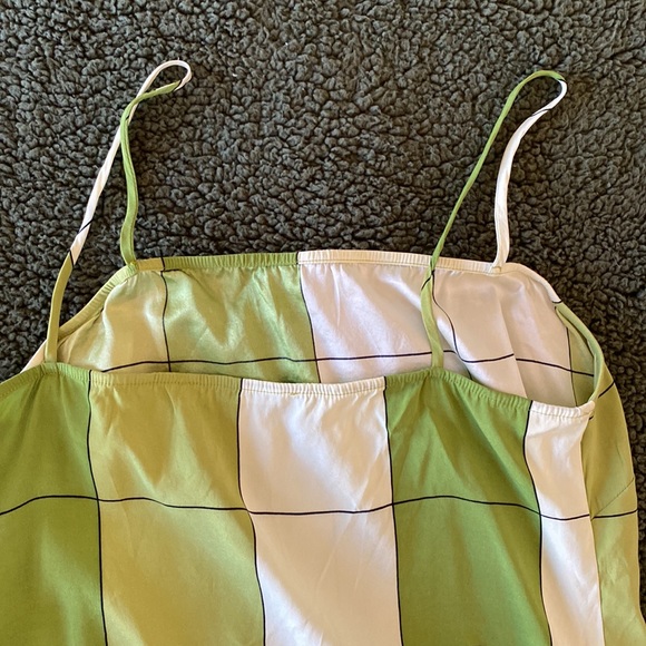 Silk Halter Crop Top Lime Green Print Plaid Summer Tube with Straps Y2K bow tie - Picture 9 of 11